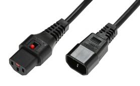 Kabel przedłużający zasilający blokada IEC LOCK 3x1mm2 C14/C13 prosty M/Ż 1m czarny