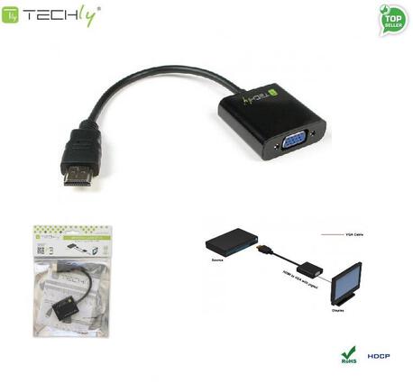 Adapter Techly HDMI-VGA2 HDMI męski na VGA żeński, czarny 0,1m IDATA (1)