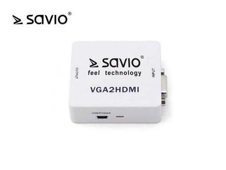 Adapter/Konwerter VGA Savio CL-110 VGA (F)+minijack(F) - HDMI A/F Full HD/1080p 60Hz (1)