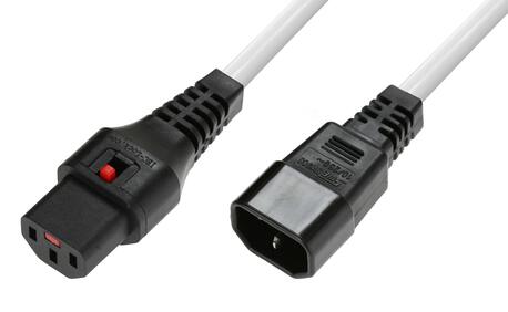 Kabel przedłużający zasilający z blokadą IEC LOCK 3x1mm2 C14/C13 prosty M/Ż 1m biały (1)