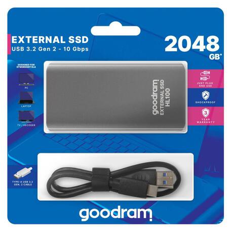 Dysk SSD zewnętrzny GOODRAM HL100 2TB USB-C (450/420) czarny (1)