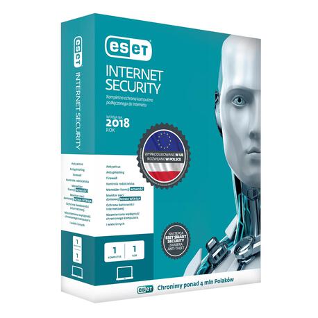 Oprogramowanie ESET Internet Security dla 1 komputera, 12 m-cy, BOX (1)